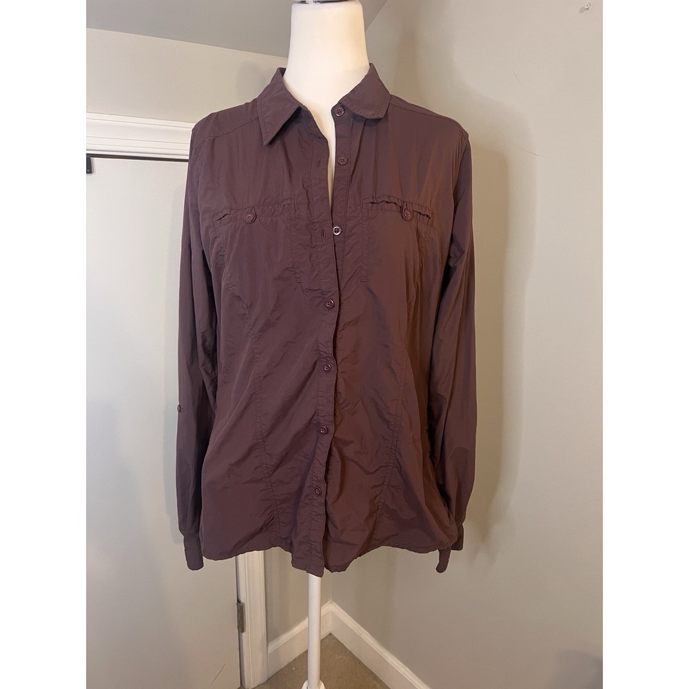 ExOfficio Shirt Womens Large Purple Long Sleeve Button Collared Travel Hiking